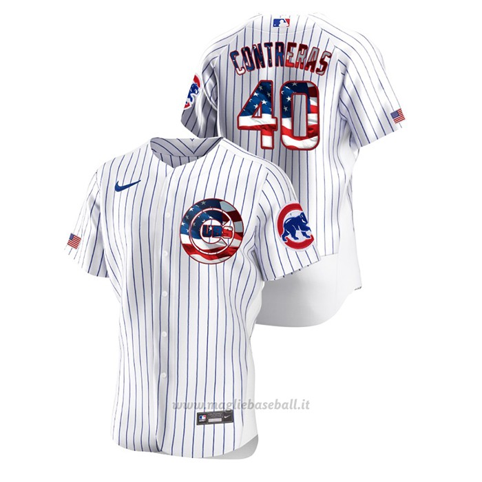 Maglia Baseball Uomo Chicago Cubs Willson Contreras 2020 Stars & Stripes 4th of July Bianco
